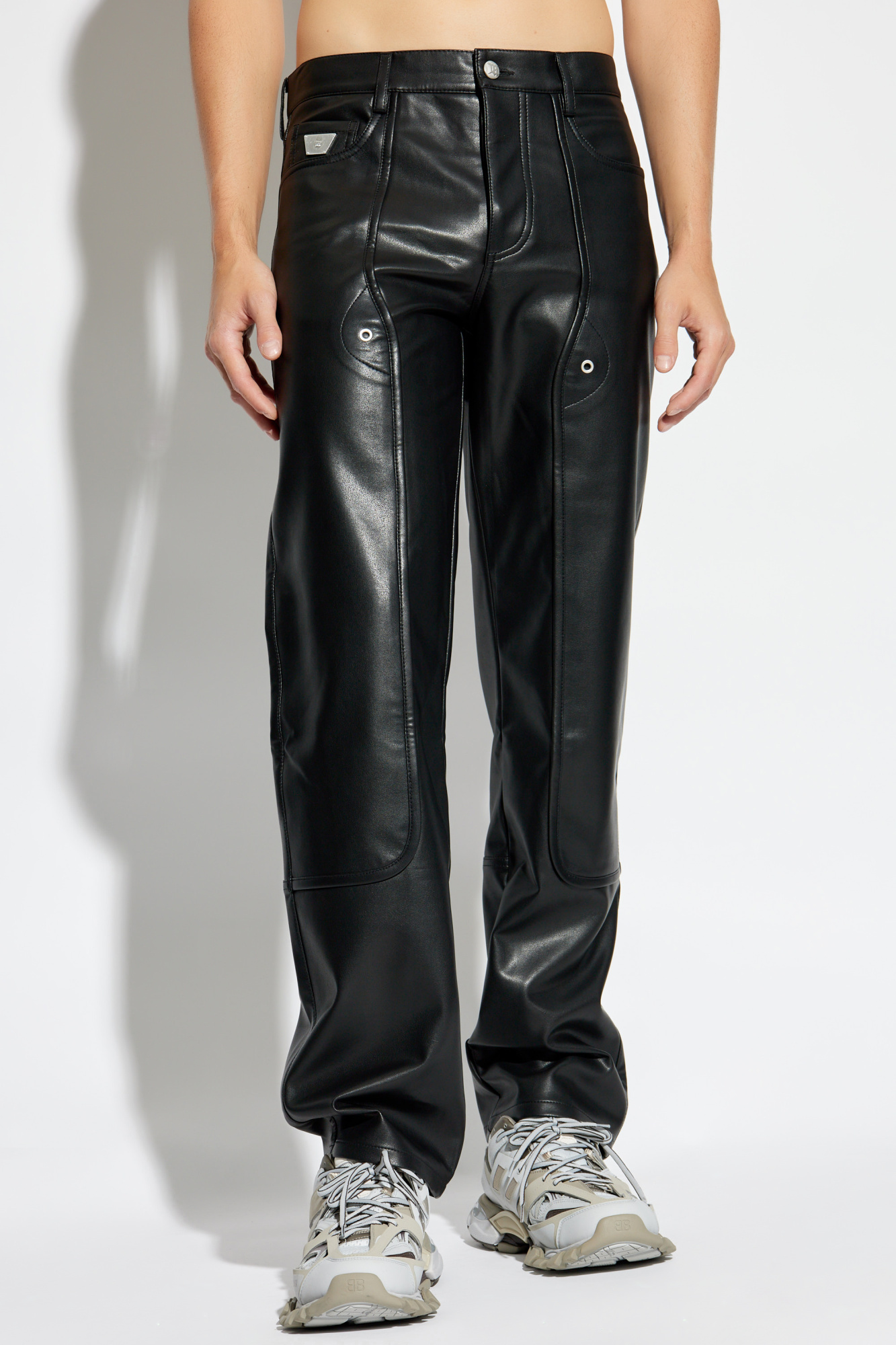 Knot drawstring track pants Weiß - Black Vegan leather pants Knot drawstring track pants Weiß - Black Vegan leather pants